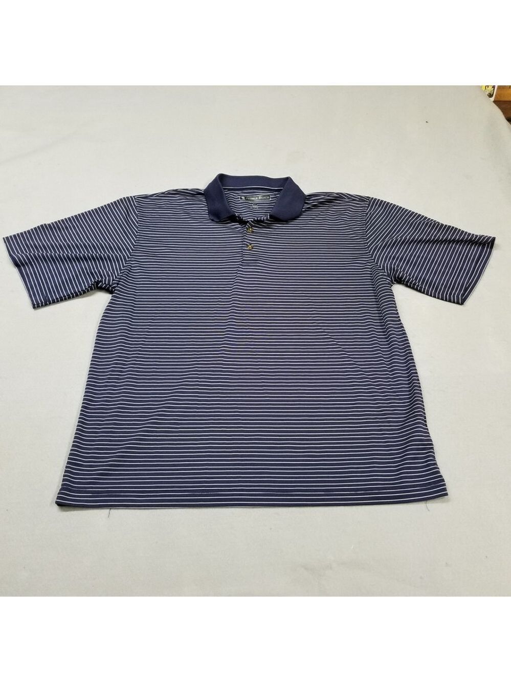 Pebble Beach Polo Shirt Mens Size L Blue Striped Golf Polyester Performance